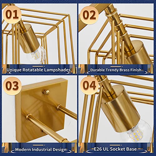 Bathroom Vanity Light with 2 Bulbs Bathroom Light Fixtures Over Mirror with Rotatable 2 Cube Shades Modern Wall Mounted Brushed Brass - color: Brushed Brass, size: 2-Lights ( 16" Width )