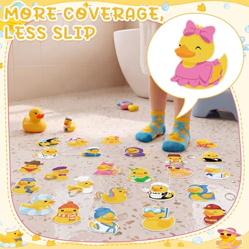 Fullhawl 30 Pcs Character Duck Non Slip Bathtub Stickers, Rubber Duck Bath Safety Decals, Anti Slip Shower Traction Stickers with Scraper, Cute Occupation Ducks Bathroom Decor - style: Cartoon Duck