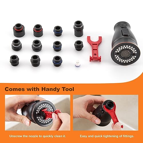 TIORIY Kitchen Sink Faucet Spray Head Replacement with 15 Adapters, Pull Down Kitchen Faucet Replacement Head, 3 Function Pull Out Kitchen Faucet Spray Nozzle, Oil Rubbed Bronze - color: Oil Rubbed Bronze