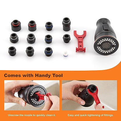 TIORIY Kitchen Sink Faucet Spray Head Replacement with 15 Adapters, Pull Down Kitchen Faucet Replacement Head, 3 Function Pull Out Kitchen Faucet Spray Nozzle, Oil Rubbed Bronze - color: Oil Rubbed Bronze
