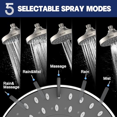HOPOPRO 5-Mode High Pressure Shower Head - The Washington Post, NBC News, Today TV Show Recommended - High Flow Fixed Showerheads (6 Inch Brushed Nickel) | The Washington Post, NBC News, Today Recommended, Consumer Reports Tested High Flow Fixed Shower He