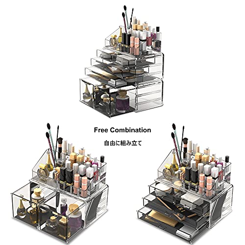 READAEER Makeup Organizer 3 Pieces Cosmetic Storage Case with 6 Drawers (Clear) - color: Clear