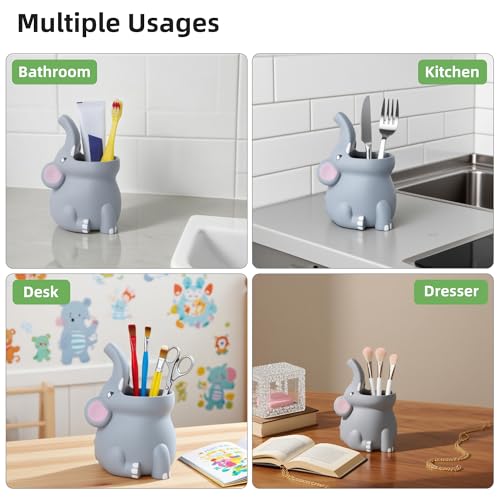 Kids Toothbrush Holder Toothbrush Organizer – Durable Silicone Animal Tooth Brush Holder – Easy to Clean Toothbrush and Toothpaste Holder – Toothbrush Holders for Bathrooms by Lily’s Home - Elephant - color: Elephant