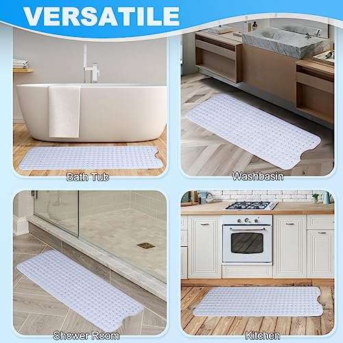 Bathtub and Shower Mats, 40x16 Inch Extra Large Non Slip Soft Bath Tub Mat with Suction Cups and Drain Holes for Bathroom Floor and Keep Tubs Clean, Machine Washable, White - color: White