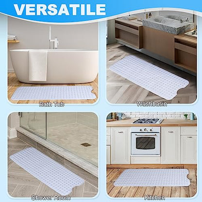 Bathtub and Shower Mats, 40x16 Inch Extra Large Non Slip Soft Bath Tub Mat with Suction Cups and Drain Holes for Bathroom Floor and Keep Tubs Clean, Machine Washable, White - color: White