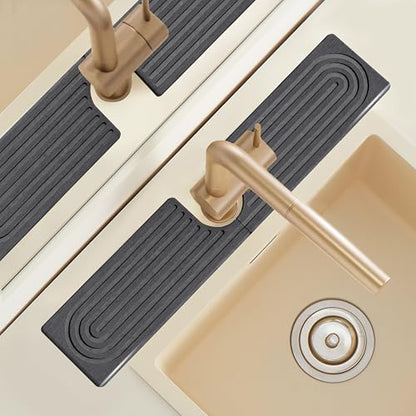 20 Inch Small Faucet Mat for Kitchen Island Sink, Instant Dry Sink Protector for Countertop, Stone Sink Caddy Diatomaceous Earth Stone Drying Tray Around Faucet for Kitchen Bathroom RVs, Dark Grey - size: 20" x 3.9"