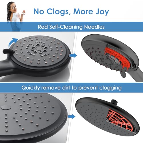 ROVOGO Shower Panel Tower System Stainless Steel, 43.3 Inch, Matte Black | Height Adjustable Shower Arm, Self-Cleaning Shower Head, 5-Setting Handheld, 6 Body Jets, W/ Brass Mixing and Diverter Valve - color: All Black