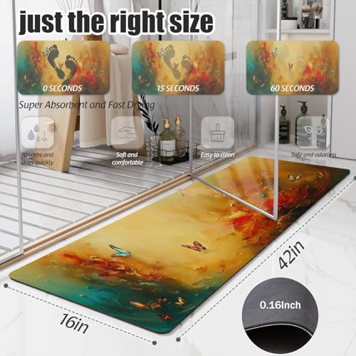 Bathroom Runner Mat Rugs Long,Cat Flower Garden Butterflies 3D Painting Diatomite Stone Bath Mat Large Absorbent Diatomaceous Non Slip Fast Dry Bathroom Rugs 16x42in - color: Design10