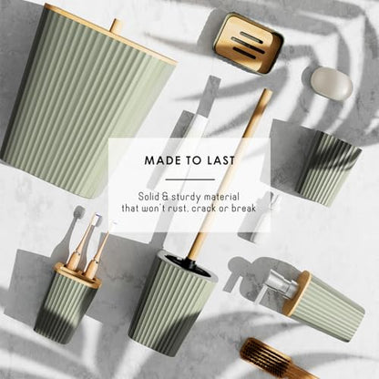 Clara Clark Bathroom Accessories Set - Bathroom Set, Bathroom Accessory Set, Shower Curtain Set, Toilet Brush, Trash Can & Soap Dispenser - Sage Green - 20PC | 20 Piece Sage Green Bathroom Accessories Set with Toothbrush Holder, Soap Dispenser, Soap Dish,