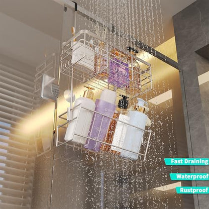 HapiRm Hanging Shower Caddy Organizer - No Drilling Shower Organizer with Inclined Shelf, Rustproof & Waterproof 304 Stainless Steel Bathroom Caddy - Brushed Nickel - color: Brushed Nickel-Inclined Shelf