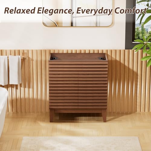 APRILSOUL 30" Bathroom Vanity, Mid-Century Bathroom Vanity Cabinet with 2 Soft Closing Doors, Freestanding Bathroom Cabinet, Particleboard Frame with Wood Grain Laminate, Walnut (Sink Not Included) - color: Walnut, size: 30 Inch