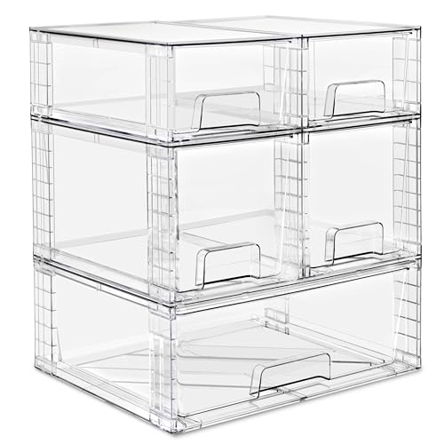 Sorbus Stackable Clear Storage Drawers 5 Pack (1 Wide + 2 M + 2 S) Acrylic Organizers, Pantry Drawers, Bathroom Closet Organizer for Under Sink, Vanity, Makeup, Linen Closet & Hair Product Organizer - size: 1 Wide + 2 Medium + 2 Small