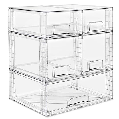 Sorbus Stackable Clear Storage Drawers 5 Pack (1 Wide + 2 M + 2 S) Acrylic Organizers, Pantry Drawers, Bathroom Closet Organizer for Under Sink, Vanity, Makeup, Linen Closet & Hair Product Organizer - size: 1 Wide + 2 Medium + 2 Small