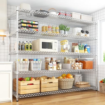 REIBII 55.5" W Storage Shelves 3200LBS Metal Shelving 5 Tier Wire Shelving Garage Shelving Heavy Duty Metal Shelves for Shelving Unit Commercial Adjustable Shelf, 55.5" W X 18''D X 71" H，Chrome - color: Chrome
