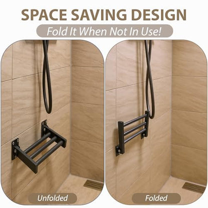 Shower Foot Rest and Shaving Pedestal - Wall Mount Folding Shower Ledge/Elevate Foot for Comfort/Safely Shave Legs and Wash Feet/Supports 200 lbs/ 304 Stainless/Matte Black/ 9”x 8” - color: Matte Black