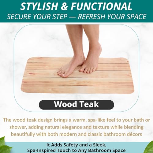 ENKOSI Bath Mat for Tub and Shower Floors - Non Slip Shower Mat – Anti Slip Bathtub Mat with Strong Suction Cup Grip – Soft, Wood Design Bathroom Mat for Inside Bath and Showers (28x16 Wood Teak) - color: Wood Teak