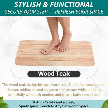 ENKOSI Bath Mat for Tub and Shower Floors - Non Slip Shower Mat – Anti Slip Bathtub Mat with Strong Suction Cup Grip – Soft, Wood Design Bathroom Mat for Inside Bath and Showers (28x16 Wood Teak) - color: Wood Teak