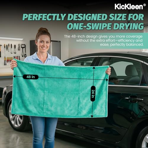Dual Sided Microfiber Towels (48"x 24") Extra Large Ultra Absorbent Drying Towel for Cars ,Trucks; Without Streaks, Scratches, or Water Spots Double-Twist Pile & Edgeless Design (Aqua blue-Gray)