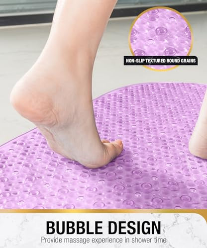 HITSLAM Oval Bathtub Mat Non Slip, 27x15 Inch Bubble Bath Tub Mat for Bathroom, Machine Washable Shower Mat with Suction Cups and Drain Holes, Purple - color: Purple, size: 27" x 15" (Oval)