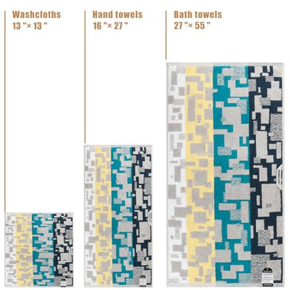 SEMAXE 18-Piece Cotton Bath Towel Set for Bathroom, Geometric Pattern | Stock-up towel set for family bathrooms, guest baths, multi-bath homes, and wash-day rotation, OEKO-TEX certified, easy care - color: C01: Colorful - Checkered