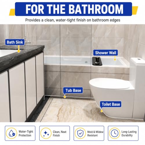Shower Threshold Water Dam, 67 in Flexible Barrier, Transparent | Flexible peel-and-stick water barrier for shower thresholds, sink edges, and countertops; 67 x 0.79 x 0.47 in - color: Transparent, style: 67Inch