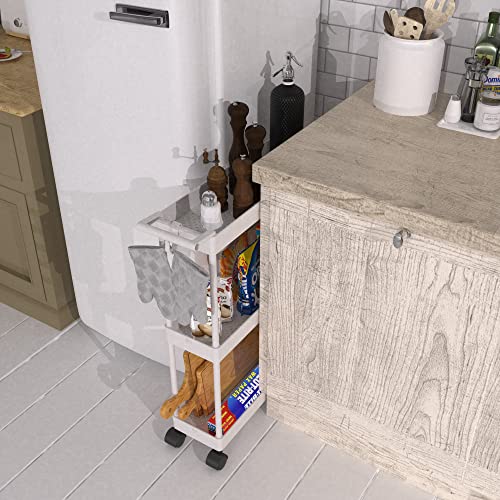 Simple Houseware 3-Tier Slim Rolling Cart w/Handle 5.5" Wx27.5 H, White | Storage Cart for Narrow Space (5.5-Inch Wide) Kitchen, Bathroom, Laundry Room - color: White
