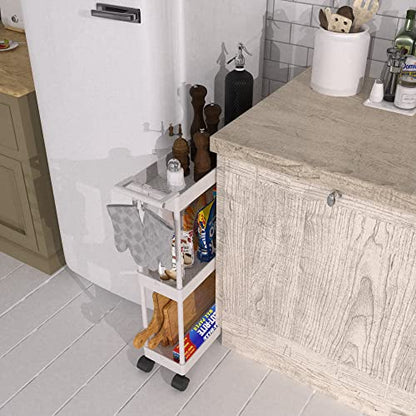 Simple Houseware 3-Tier Slim Rolling Cart w/Handle 5.5" Wx27.5 H, White | Storage Cart for Narrow Space (5.5-Inch Wide) Kitchen, Bathroom, Laundry Room - color: White