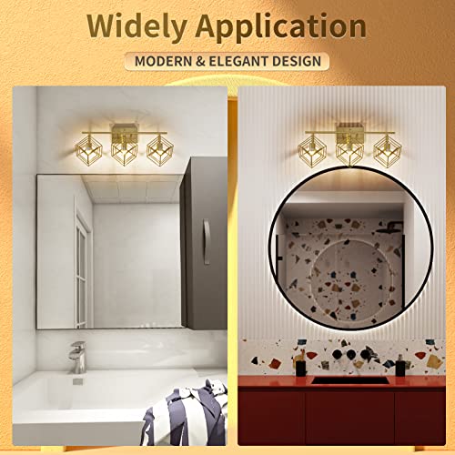 Bathroom Vanity Light with 3 Bulbs Bathroom Light Fixtures Over Mirror with 3 Rotatable Cube Shades Modern Wall Mounted Brushed Brass Gold - color: Brushed Brass, size: 3-Lights ( 28" Width )
