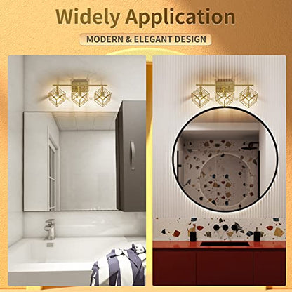 Bathroom Vanity Light with 3 Bulbs Bathroom Light Fixtures Over Mirror with 3 Rotatable Cube Shades Modern Wall Mounted Brushed Brass Gold - color: Brushed Brass, size: 3-Lights ( 28" Width )