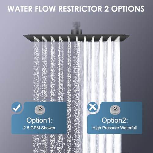 10 Inch Matte Black Rain Shower Head - All Metal Stainless Steel 304, Ultra Thin Design, Modern Bathroom Square Rainfall Showerheads - Full Body Coverage Bath Shower - color: B-Matte Black, size: 10 Inch Square