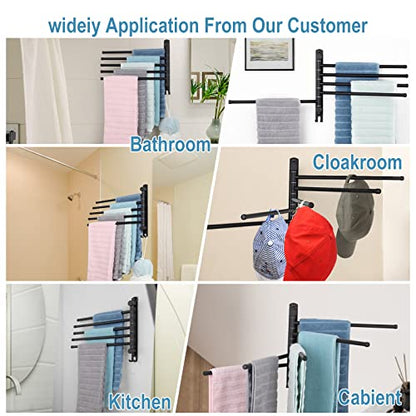 5-Arm Swivel Towel Rack - 180° Rotating Wall Mounted - 304 Stainless Steel Rustproof - Heavy Duty Space Saving for Bathroom Kitchen Laundry Room (Matte Black) - color: Black, size: 5 Arms
