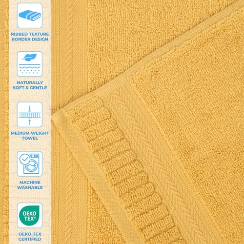 Superior Venice Zero Twist Cotton Medium Weight Bath Sheets, for Guest Bath, Bathroom, Shower, Spa, Plush Towels, Essentials, Ribbed Textured Border, Oversized Towels, Set of 2, Gold