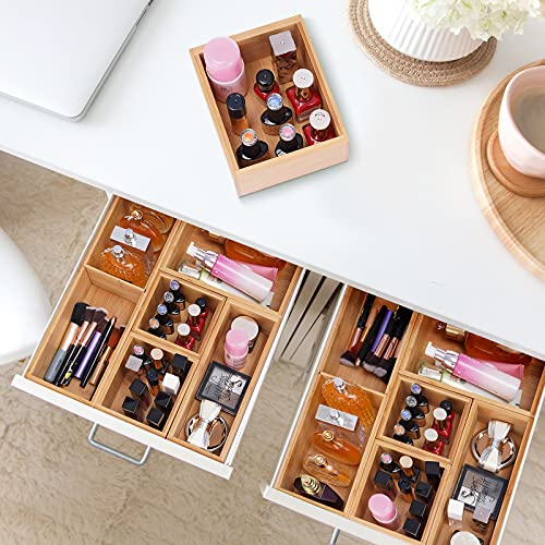 Fabsome Bathroom Drawer Organizer, Bamboo Box Bin for Junk Vanity Desk Makeup Drawer, Small Wooden Container Tea Storage Organization Tray for Kitchen Office, Set of 5 - size: 2''H 5 Boxes