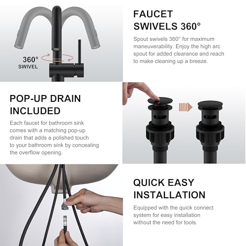 Matte Black 1 Handle Tall Vessel Sink Faucet with Pull Down Sprayer | Vessel Bowl Faucet with Pop Up Drain & Supply Lines, Lead-Free cUPC & NSF Certified, 1 Hole Faucet for Vanity RV Restroom - color: Matte Black, size: Tall