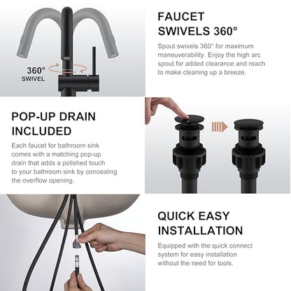 Matte Black 1 Handle Tall Vessel Sink Faucet with Pull Down Sprayer | Vessel Bowl Faucet with Pop Up Drain & Supply Lines, Lead-Free cUPC & NSF Certified, 1 Hole Faucet for Vanity RV Restroom - color: Matte Black, size: Tall