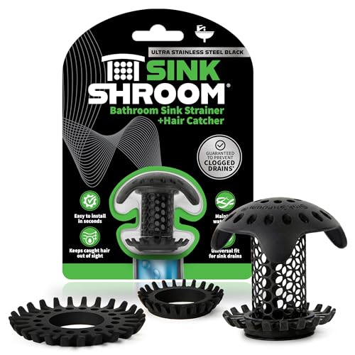 SinkShroom Ultra Bathroom Sink Drain Protector, Stainless Steel, Matte Black, Hair Catcher with Multiple Drain Adapters - style: Matte Black