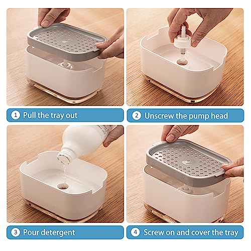 Dish Soap Dispenser for Kitchen Sink with Sponge Included, RUFCRIL 10oz/300ml Soap Pump Dispenser and Sponge Holder, White - color: White-10 Oz