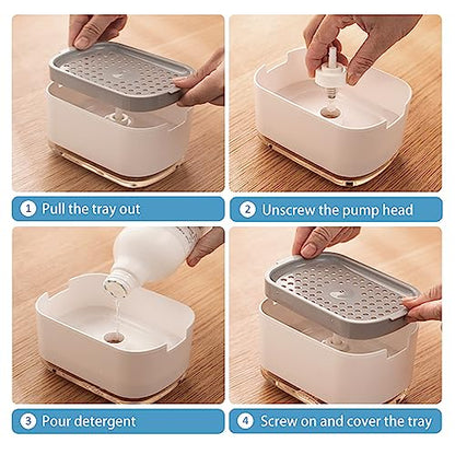 Dish Soap Dispenser for Kitchen Sink with Sponge Included, RUFCRIL 10oz/300ml Soap Pump Dispenser and Sponge Holder, Black - color: Black-10 Oz