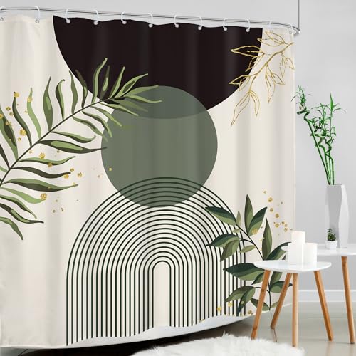 Dark Green Boho Black Bohemian Abstract Bathroom Shower Curtain Set | Teal Geometry look; 72"W x 72"L. waterproof HD print, quick-dry fabric and free hooks for easy setup. - color: A-04black Green, size: 72"W x 72"L (Pack of 1)