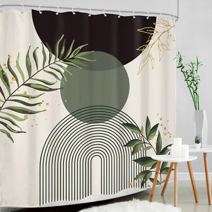 Dark Green Boho Black Bohemian Abstract Bathroom Shower Curtain Set | Teal Geometry look; 72"W x 72"L. waterproof HD print, quick-dry fabric and free hooks for easy setup. - color: A-04black Green, size: 72"W x 72"L (Pack of 1)