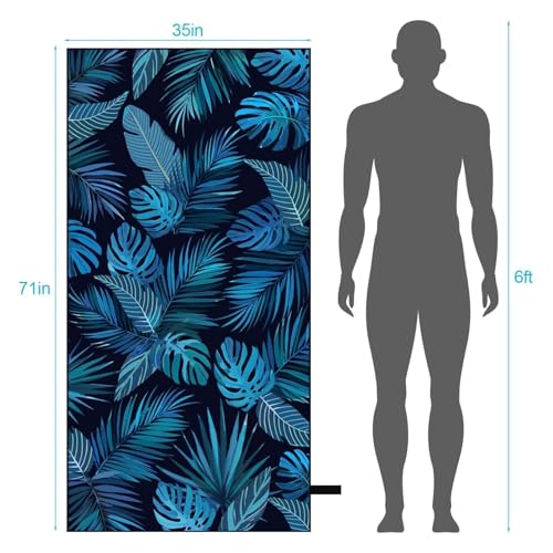 Oversized Microfiber Beach Towel Thin, Blue Black Palm Leaf Double Sided Towel 1PC, Large Soft Sand Free Quick Dry Swim Compact Towels for Men Women Adults, Summer Swim Lake Pool Beach Bath, 35"x71" - style: Blue Black Palm Leaf