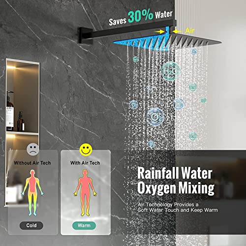 SR SUN RISE 12 Inch All Metal Square Shower System with Tub Spout, Tub Shower Faucet Set, High Pressure Rain Shower Head and Handheld Sprayer Shower Fixtues, Valve Included, Matte Black - color: Matte Black, size: 12 Inch