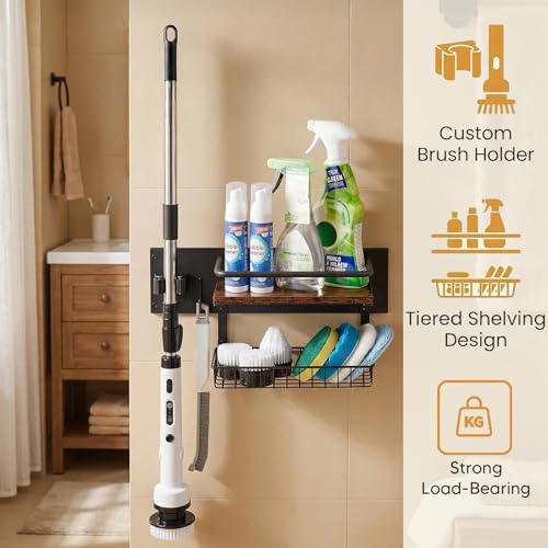 Cleaning Supplies Organizer Wall Mounted | Cleaning Organizer with Blanket for Storage, Laundry Room Organization Storage Shelves with Clip Hook for Bathroom Kitchen