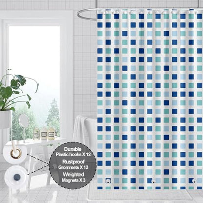 Plastic Shower Liner - Premium PEVA 4G Shower Curtain Liner with Rustproof Grommets and 3 Weighted Magnets, Waterproof Shower Curtains for Bathroom (Blue-Green Square) - color: Blue-green Square, size: 71"W x 71"L (Pack of 1)