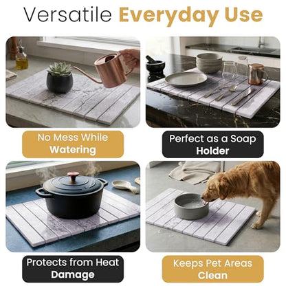 Large Stone Dish Drying Mat for Kitchen Counter 24"(L)×16"(W) – in Super Absorbent Diatomaceous Earth Drying Stone, Quick-Dry & Collapsible for Dishes, Bottles & Cups (Grey) - color: Gray