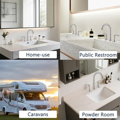 Friho 8 Inch Widespread 3 Hole Bathroom Faucet, Brushed Nickel Lead-Free 2-Handle Vanity Faucet with Swivel Spout, Pop-up Drain & Supply Hoses - color: Brushed Nickel-1