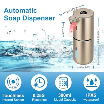 OHIFAST Automatic Foaming Soap Dispenser Touchless, USB Rechargeable Smart Hand Soap Dispenser, 6-Level Adjustable, 12.8oz/380mL Wall Mounted for Bathroom Kitchen Dish Soap-Gold - color: Gold, style: Foam