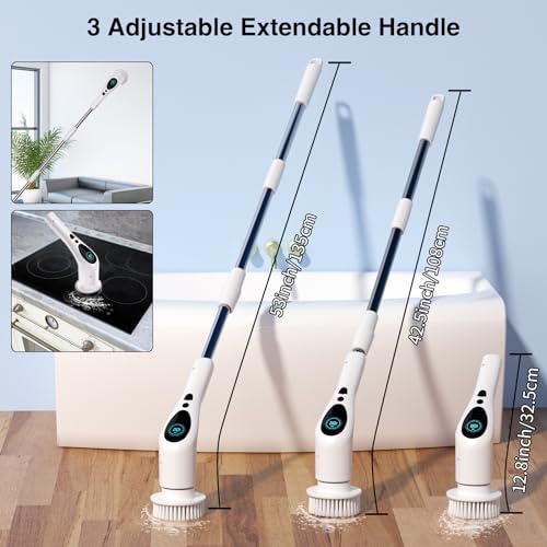 Electric Spin Scrubber, Electric Spin Cordless Tub and Tile Scrubber with Voice Broadcasting 3 Speed 9 Replaceable Clean Heads Power Spin Scrubbers