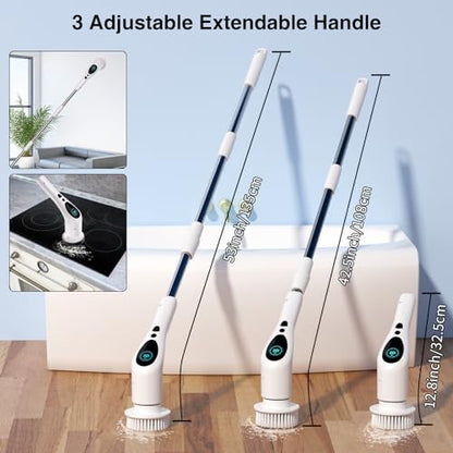Electric Spin Scrubber, Electric Spin Cordless Tub and Tile Scrubber with Voice Broadcasting 3 Speed 9 Replaceable Clean Heads Power Spin Scrubbers