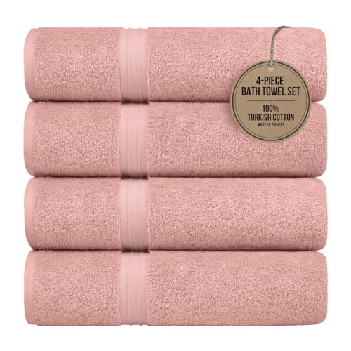 Extra Soft Bathroom Towels - Soft & 100% Cotton - Large (28" x 56") Fluffy, Hotel Quality - Versatile, Perfect as Shower Towel, Thick Towels - Coral (Set of 4) - color: Coral
